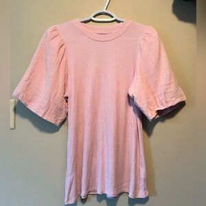 Dear John powder pink puffed sleeve slub cotton with thermal textured bodice L.